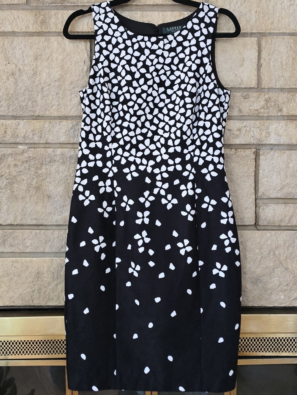 Lauren Ralph Lauren Black White Abstract Confetti Floral Petal Sheath Dress 6